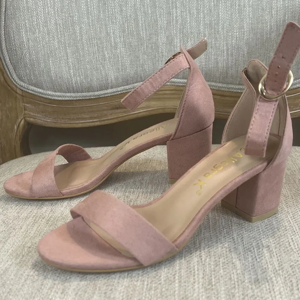 Allegra K Ankle Strap Block Low Heel Sandal Women's 6 Light Pink Wedding Summer - Picture 10 of 12